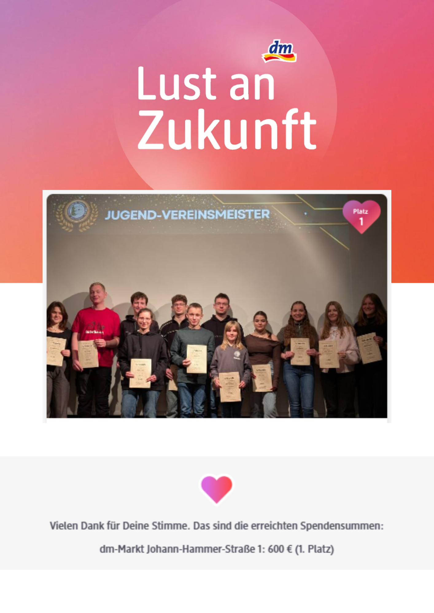 dm-Initiative „Lust an Zukunft“: SGi Ailringen gewinnt das Voting!
